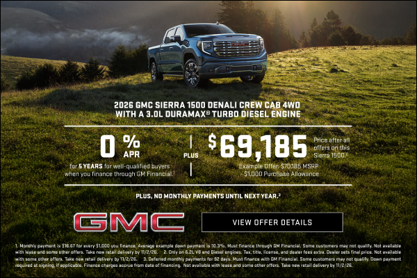 0% APR FOR 5 YEARS for well-qualified buyers when you finance through GM Financial.1

Plus,

Exam...